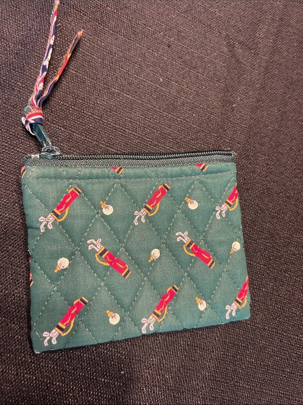 Vera Bradley Teal Quilted Wristlet with Red and Navy Pattern